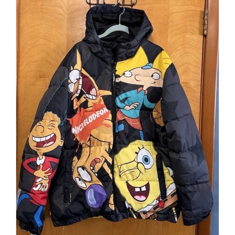 Nickelodeon Members Only Rugrats SpongeBob Puffer Jacket Mens L Womens XL